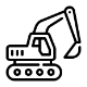 A simple black and white excavator icon.