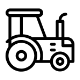 A black tractor icon with large rear wheels and a chimney.