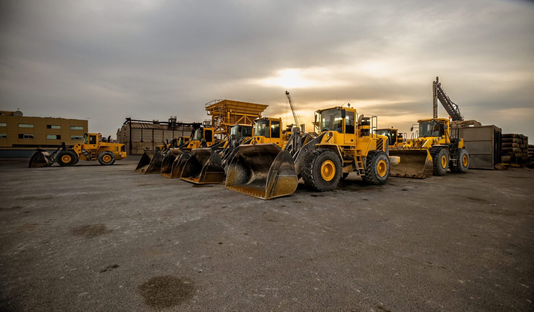 Heavy machinery in a construction yard