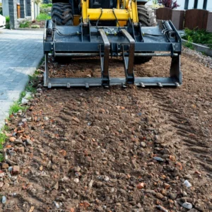Bulldozer preparing land for paving