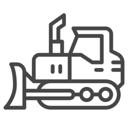 Icon of a bulldozer in simple line art style.