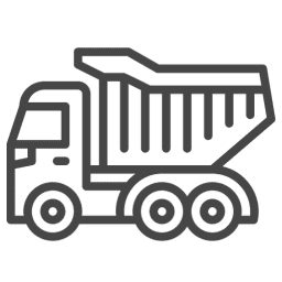 Icon of a dump truck in simple black lines.