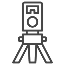 Simple outline of a tripod-mounted surveying instrument.